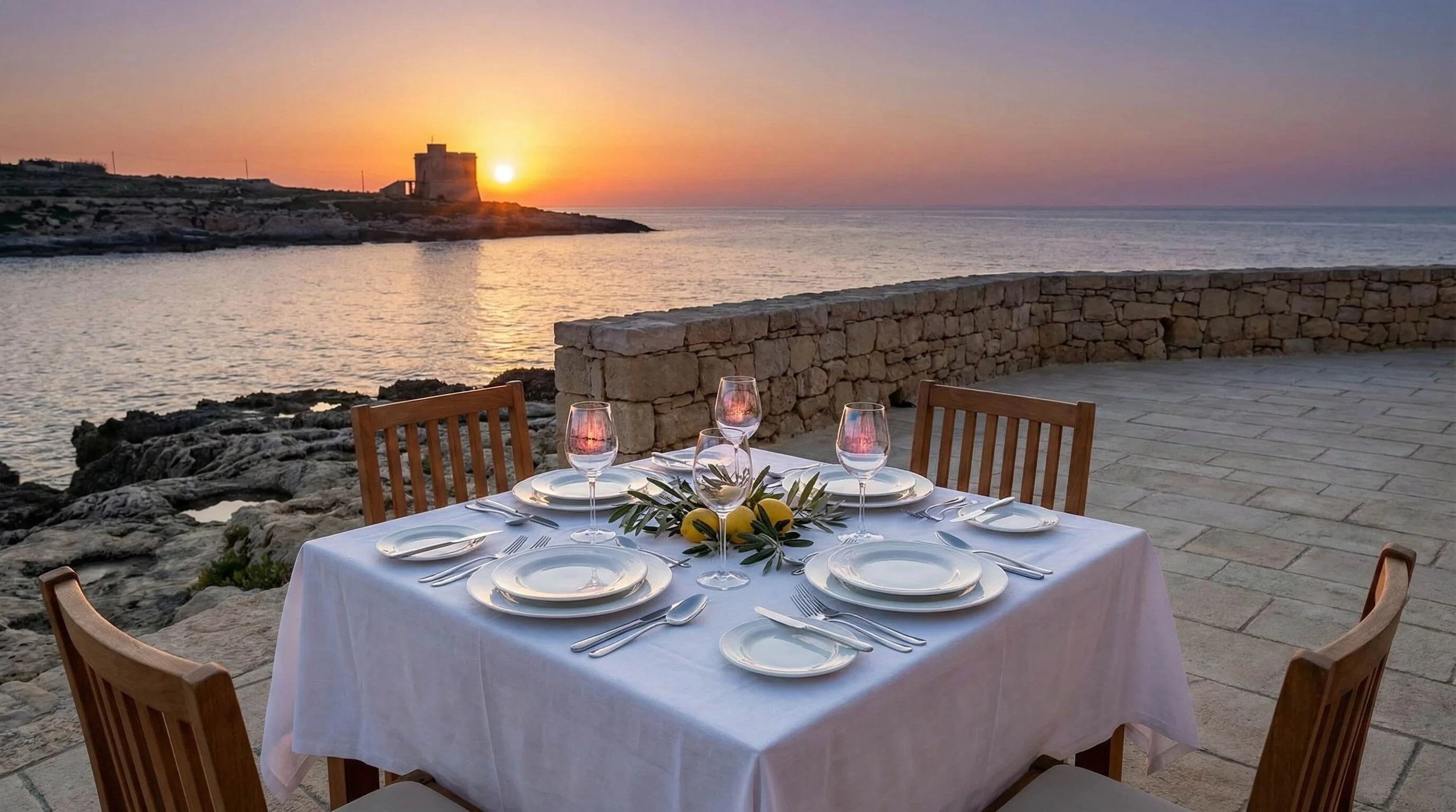 The Mediterranean lifestyle: Sunset dining by the water is a staple of life in Malta.
